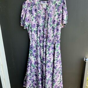 Anthony Richards Purple Floral Print Dress with Green Accents